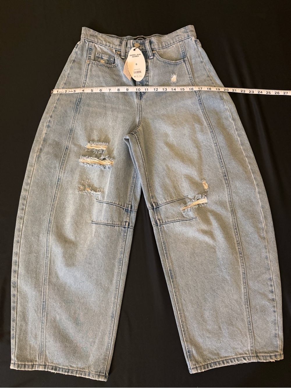 Scoop High Rise Barrel Jeans Distressed Light Wash NWT Size 0 - Picture 5 of 7